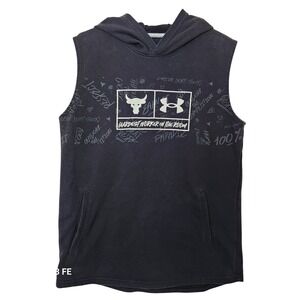 Under Armour Project Rock Sleeveless Hoodie Boys YXL Black Hardest Worker